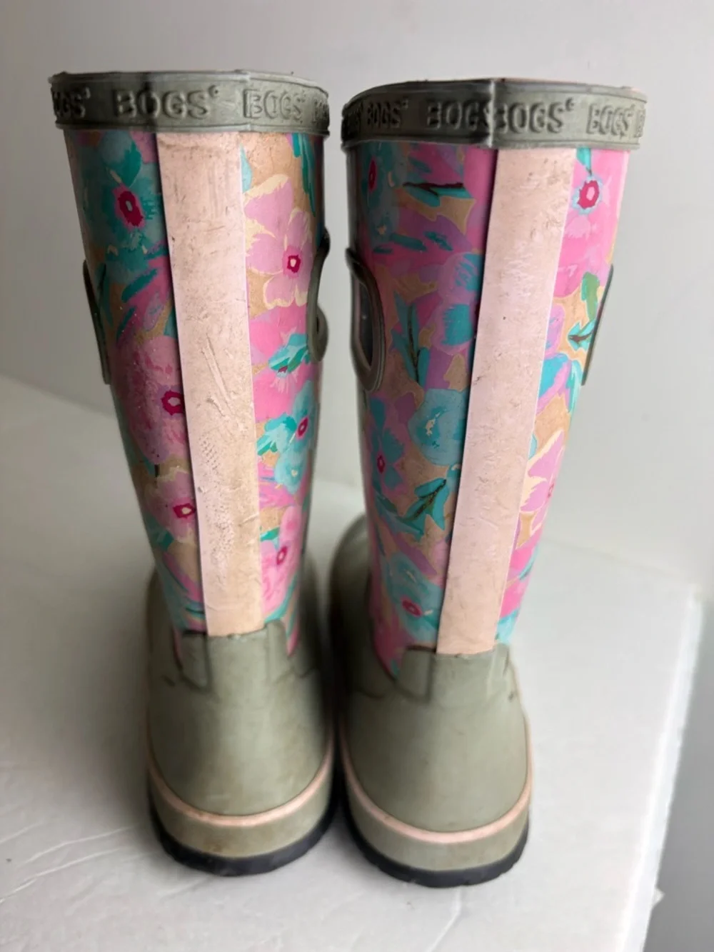 Bogs Pink & Aqua Floral Mid-Height Rain Boots size 3